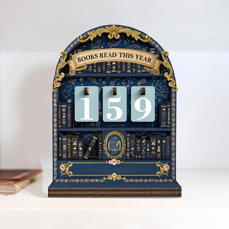 Hot Sale 1 Set Classroom Decor Wooden Book Read This Year Counter Tracker Up To 999 Books Challenge Tracker Retro Bookshelf Gift view 2