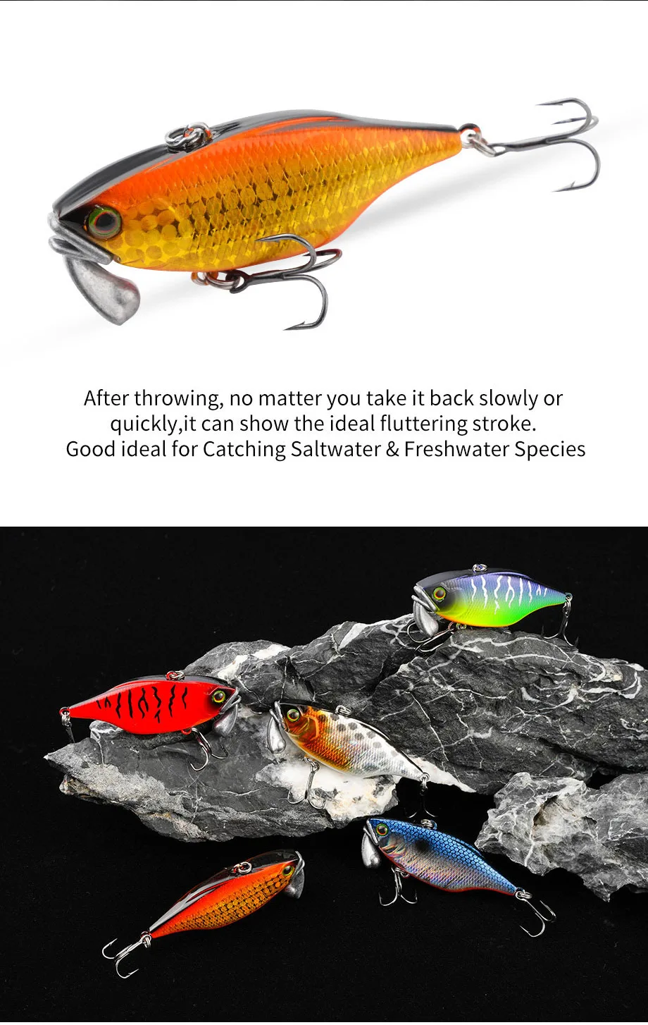 Sinkender VIB Fischköder 60mm 18g Jigkopf Vibrationsköder Weitwurf-Wobbler Schwimmköder Angelköder für Forelle Hecht Hundehaifisch – Detail 11