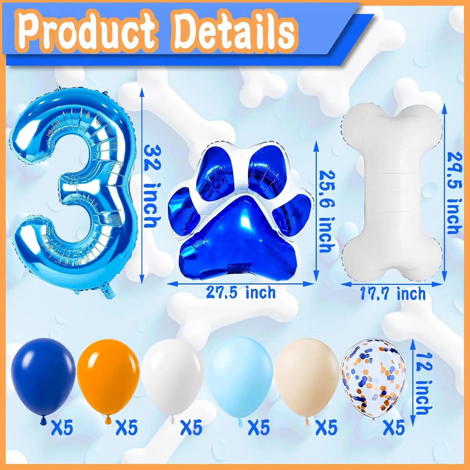 Paw Print Balloons Set Blue Number Orange Blue White Nude Confetti Latex Balloon Cartoon Theme Party Decorations Supplies