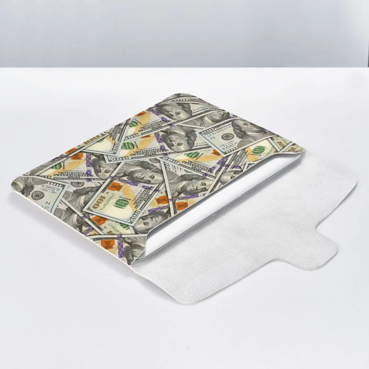 Giant Money Background 100 Dollar Bills PU Leather Horizontal Laptop Sleeve Shockproof Soft Lining Notebook Case 13 Inch