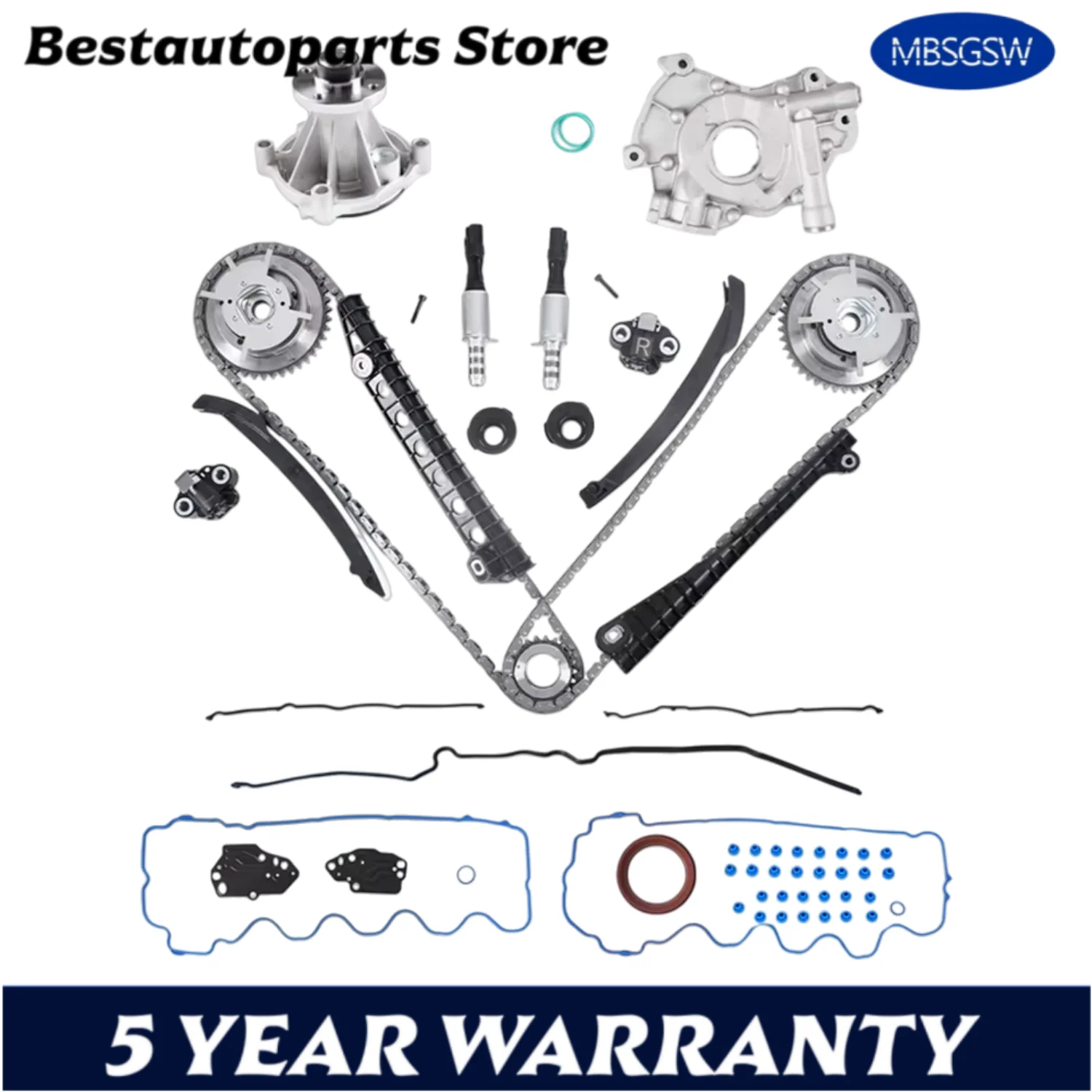 Engine Timing Chain Kit Cam Phaser Valve Cover Gasket Set Water Oil Pump Fit 5.4 L For Ford F150 Super Duty Lincoln Mark Lt 5.4L