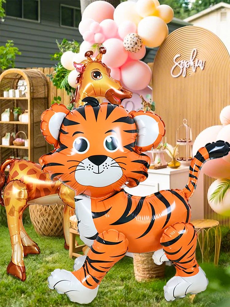 1 قطعة الغابة البرية الحيوان 4D الدائمة الأسد النمر الزرافة زيبرا الألومنيوم فيلم بالون الأطفال الغابات حديقة الحيوان موضوع حفلة عيد ميلاد