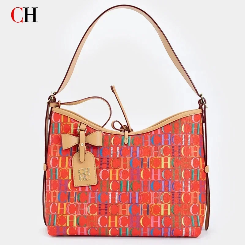 

CH Hobo Bag Women Colorful Logo Print Shoulder Bag Large Capacity Top Handle Handbag For Work Bolsos