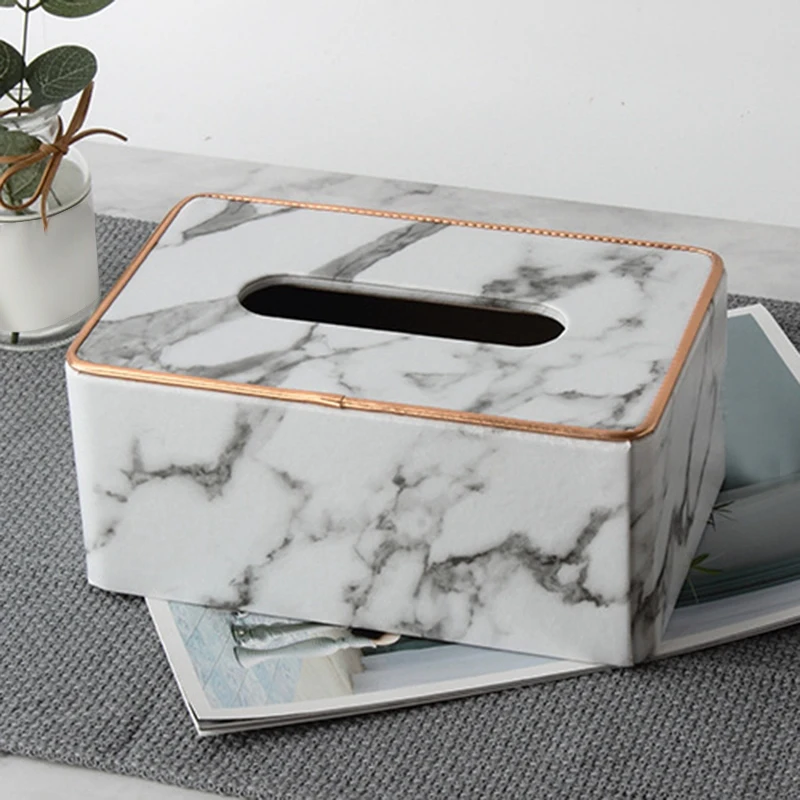 Marble Phnom Penh Tissue Box Desktop Toilet Napkin Tissue Holder Desktop Tissue Protection Box Metal Frame Tissue Box