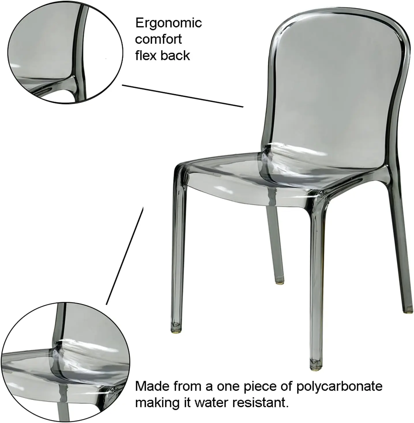 Commercial Seating Products Polycarbonate Genoa Chairs, Smoke Grey