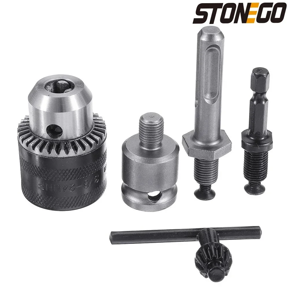 STONEGO 2 Size 1.5-10mm Drill Chuck Adapter, Convert Impact Wrench to Electric Drill, 3/8-24UNF, Lightweight & Reliable