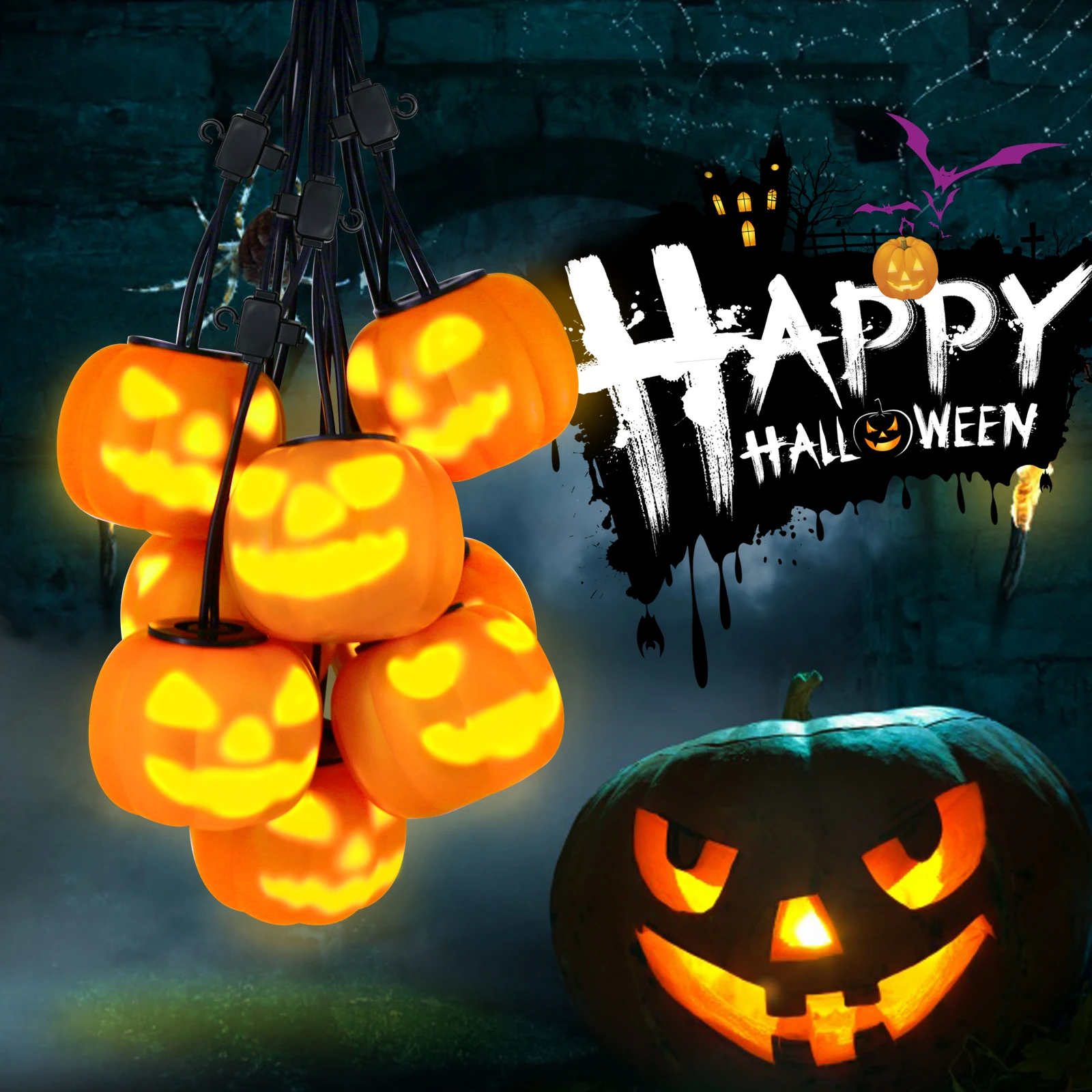 Halloween Fairy Lights Pumpkin Lights Halloween Talking Projection Lamp Decoration for Family Celebration Party Home Tree