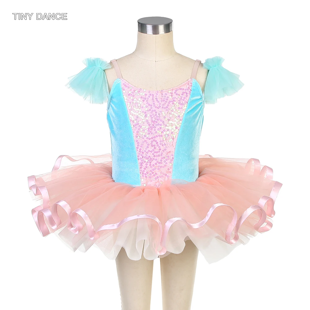 

Aqua Blue Velvet Bodice Ballet Dance Tutu for Girls Ballerina Costume with Pale Pink Tulle Tutu Dress Kids Tutus 22536