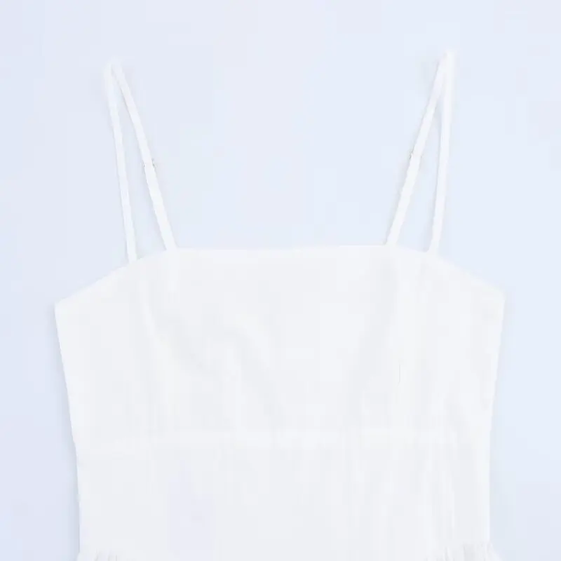 Letnia kolekcja 2025: Nowy damski top typu bustier z jedwabnej gazy na ramiączkach, podkreślający biust, wyszczuplający, uniwersalny, dopasowany, o długości midi...