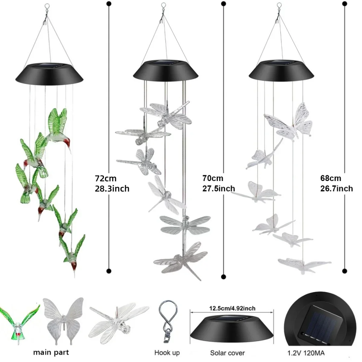 1PC Solar Wind Chime Outdoor, Color Changing Hanging Garden Light, Decorative Solar-Powered Chime Lighting for Patio/Yard