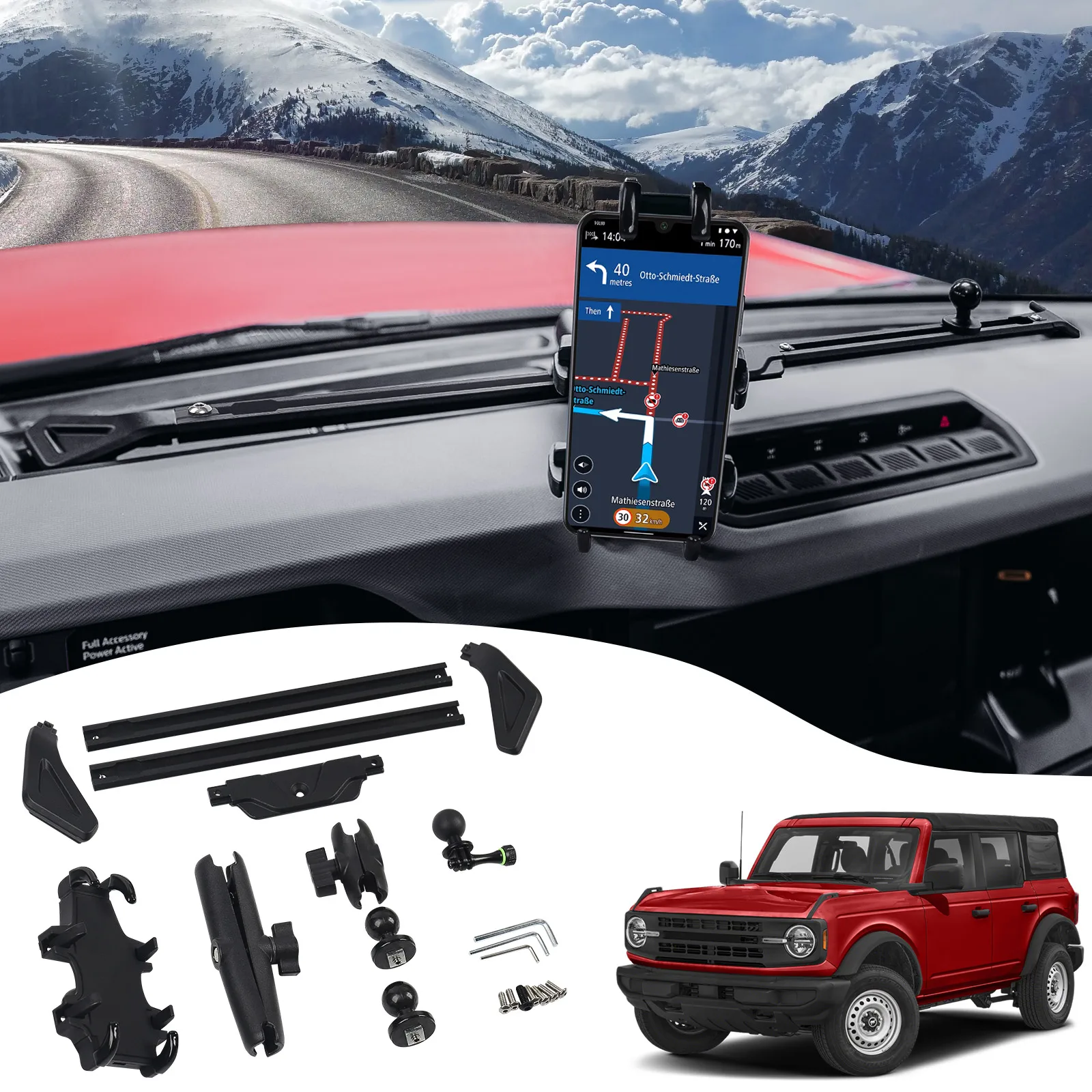 Auto Car Part Sturdy Aluminum Dash Mount Holder Dashboard Phone Holder for Ford Bronco
