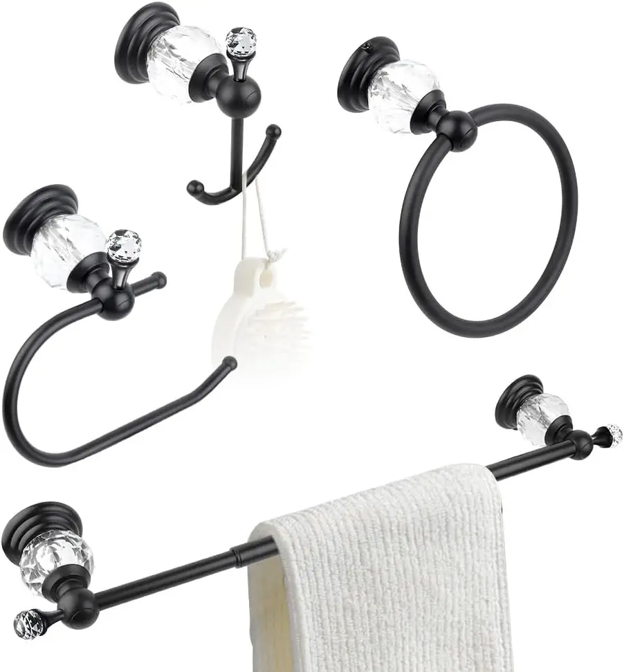 

Набор фурнитуры для ванной комнаты Black Crystal, 4 предмета: 24-дюймовая вешалка для полотенец, держатель для туалетной бумаги, кольцо для полотенец, крючки для одежды, настенное крепление.