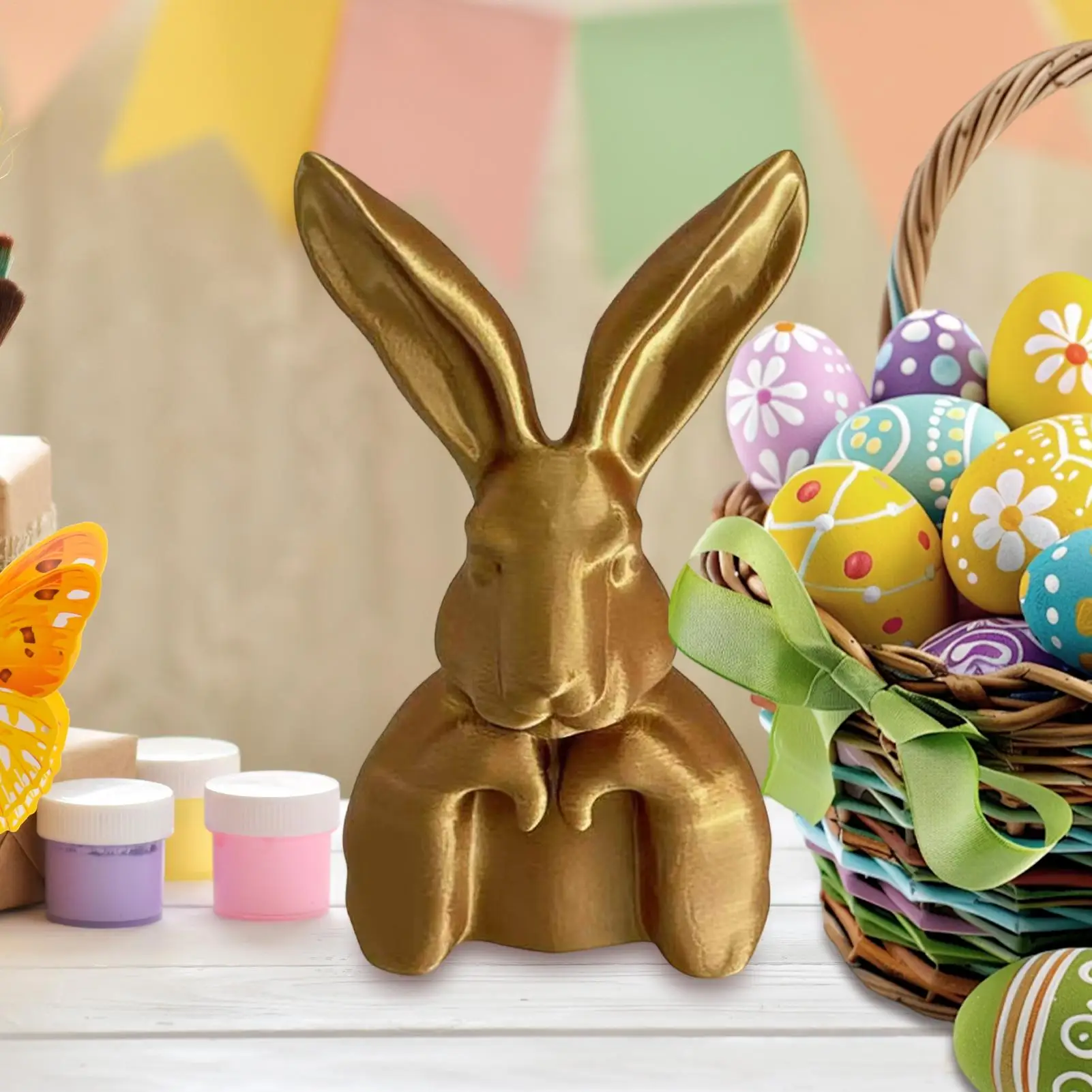 Easter Bunny Decorations Gold Rabbit Figurine Cute Bunny Table Centerpiece for Holiday Party Desk Shelf Dining Table Mantel