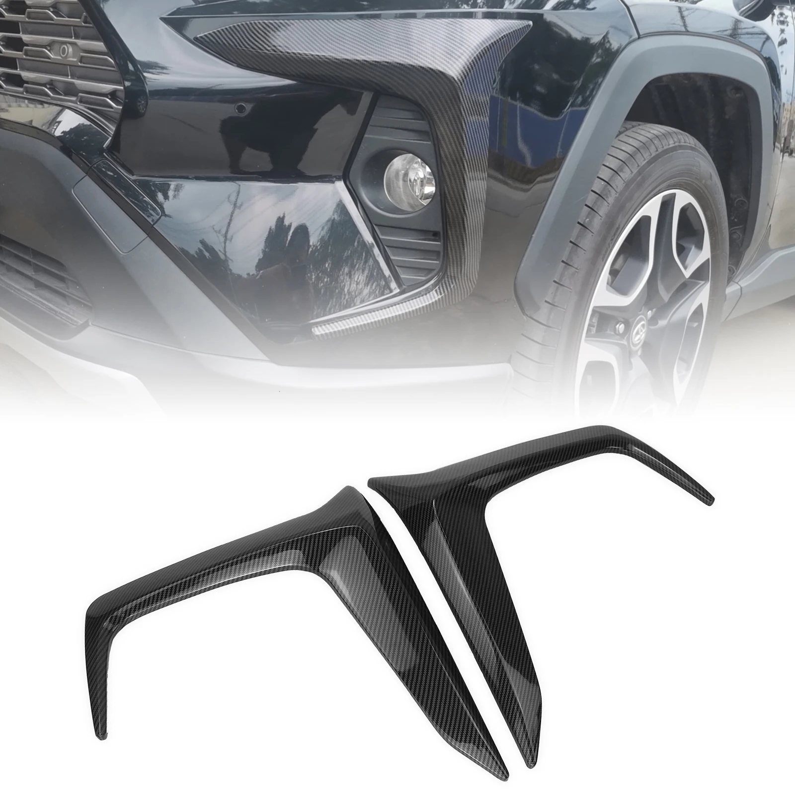 

Front Fog Light Lamp Cover Frame Spoiler Trim For Toyota RAV4 2019-2024 Carbon Fiber Look/Black Side Bumper Air Intake Vent Kit