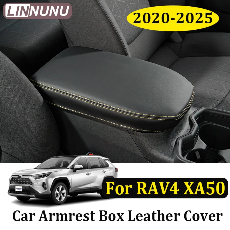 

LINNUNU Car armrest box cover leather Pad Auto interior protect accessories For Toyota RAV4 XA50 2020 2021 2022 2023 2024 2025