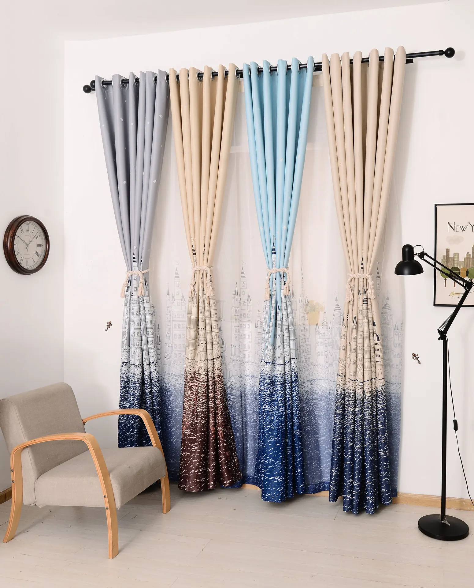 

Children's Single-sided Light Printed Blackout Curtain Fabric Curtains for Living Dining Room Bedroom