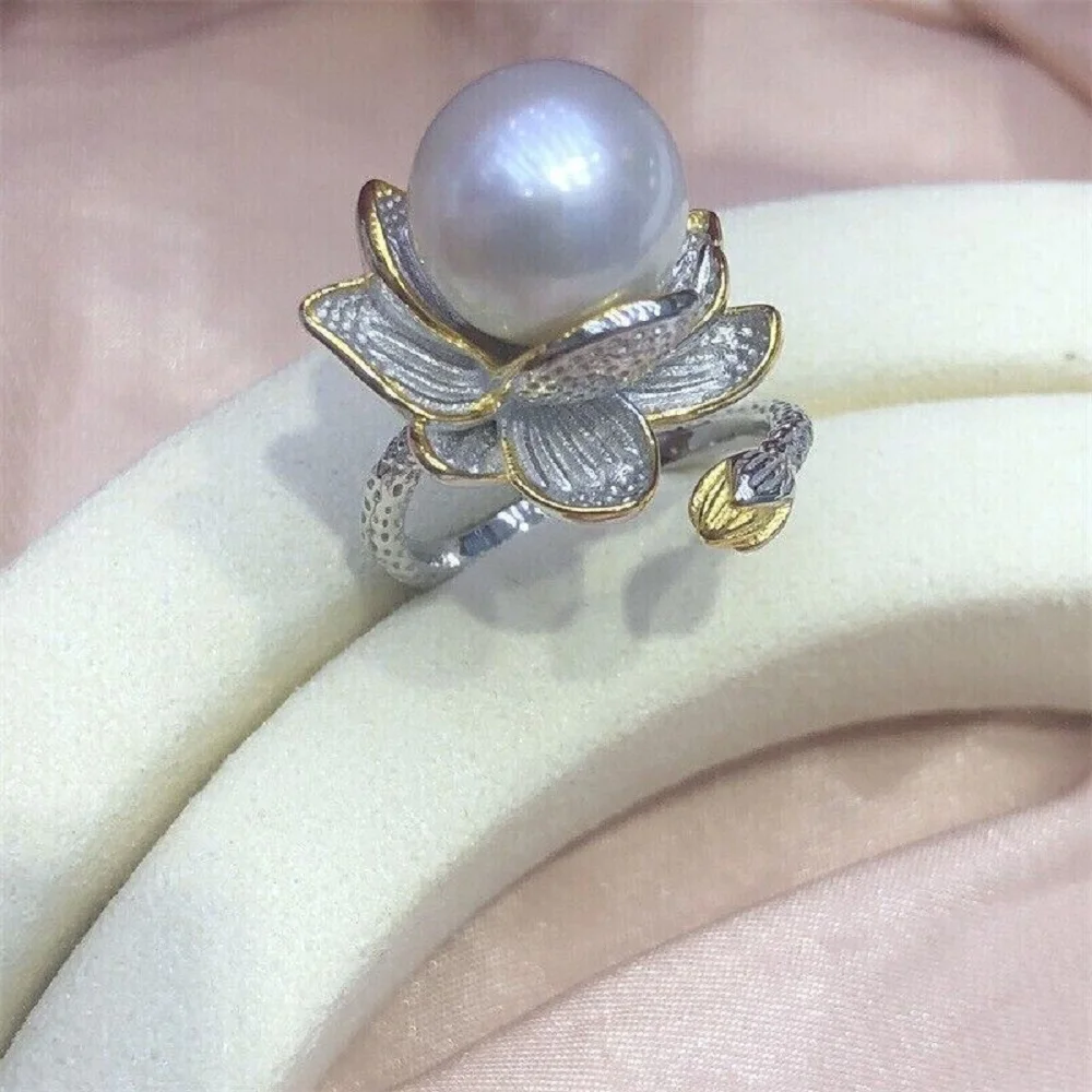 

Gorgeous HUGE AAAA 12-11mm Round Natural South Sea Gold Pearl Ring925S