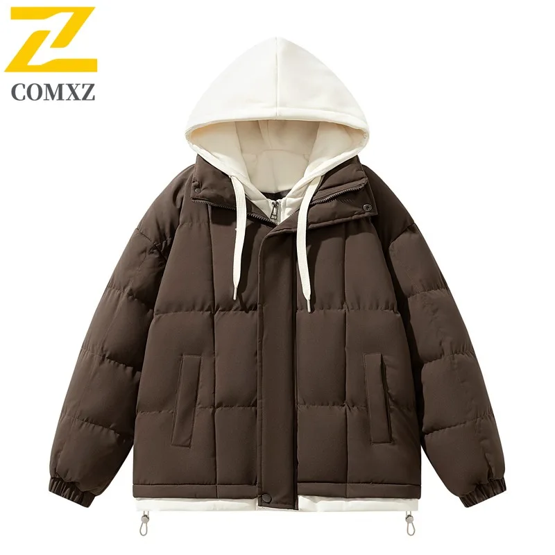 

COMXZ 2025, осень-зима, искусственная хлопковая куртка из двух предметов с капюшоном, мужская однотонная парка, пальто в гонконгском стиле, теплая верхняя одежда
