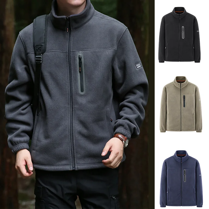 

Men's Winter Outdoor Fleece Jacket Camping Hiking Business Casual Warm Overcoat Jacket Cargo Fishing Hunting Multi-Pocket Jacket