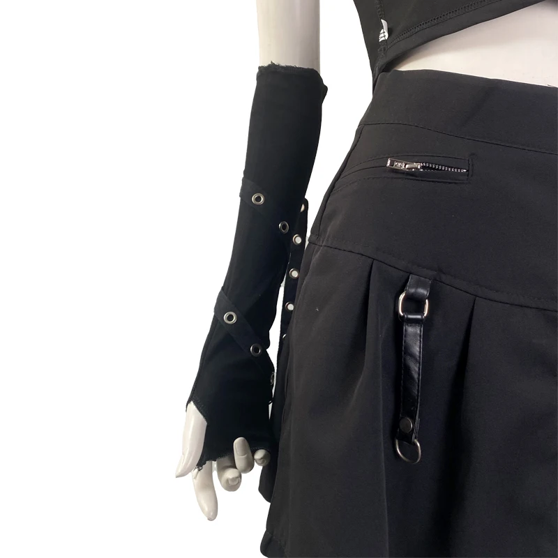 

Unisex Gothic Punk Glove 2023 Women Fingerless Winding Eyelet Strap Harajuku Gloves Men Elbow Length Japanese Mittens