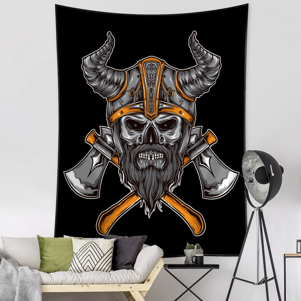 Viking Person Head Tapestry Ancient Psychedelic Witchcraft Mysterious Wall Hanging Bohemian Room Dormitory Decor