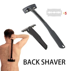 Back Shaver Shaving Knife Safety Long Handle Folding Body Back Hair Leg Back Razor Shaver Hair Removal Tool with 5 Pcs Blades