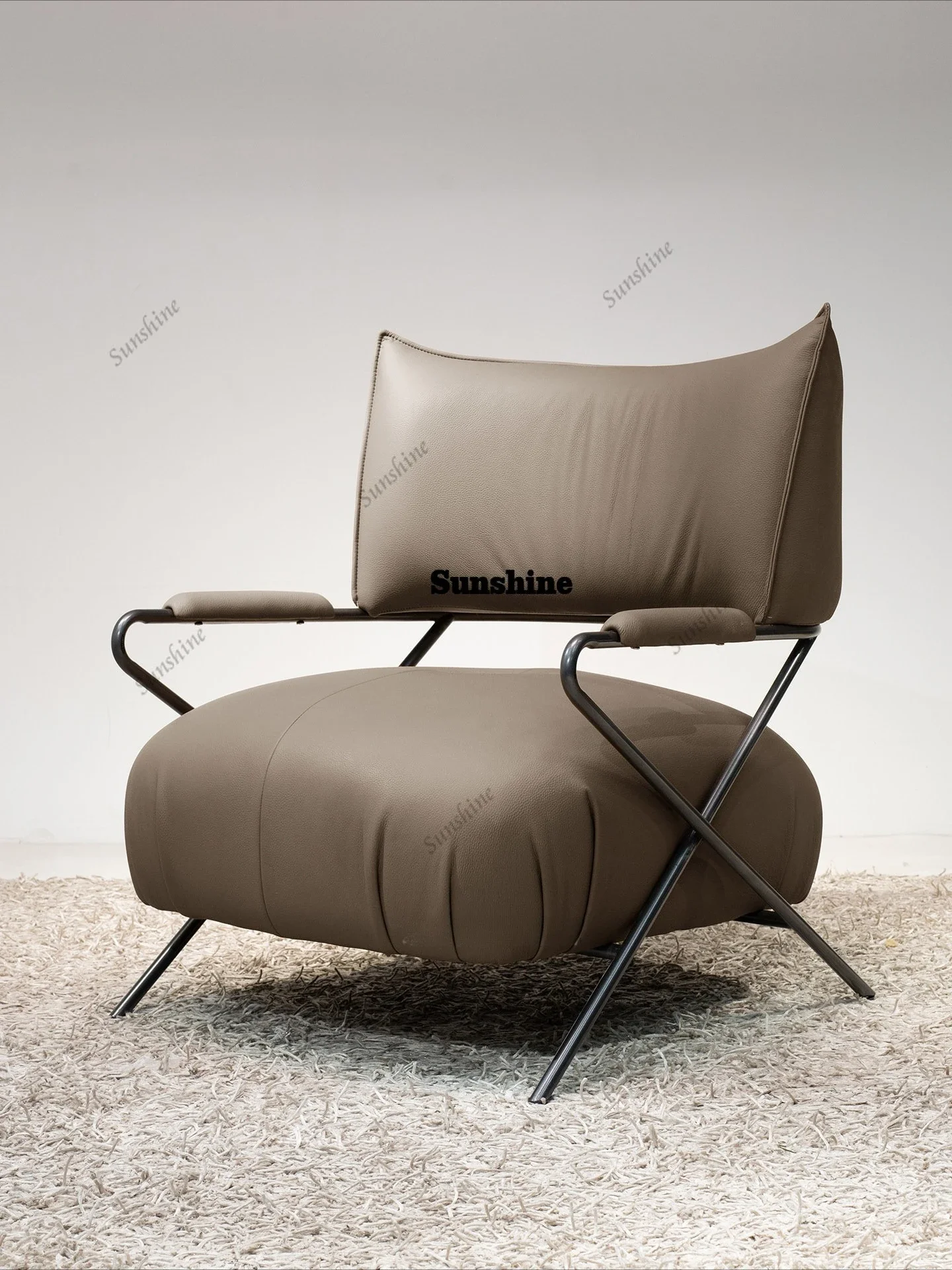 

Leather single sofa chair, living room lounge chair, retro style reception negotiation chair FT