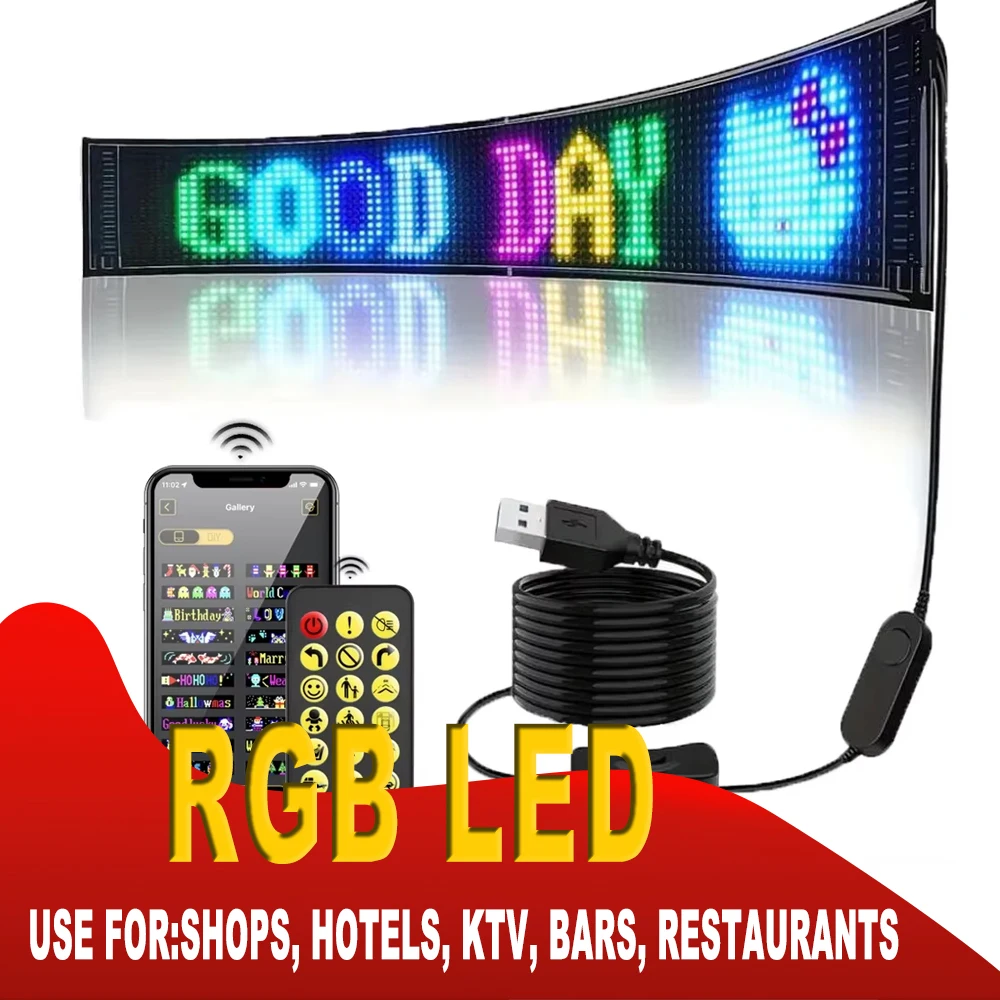 RGB LED Matrix Pixel Logo Lamp for Christmas Scrolling Advertising LED Panel Flexible Display Light DIY Custom Text Pattern USB