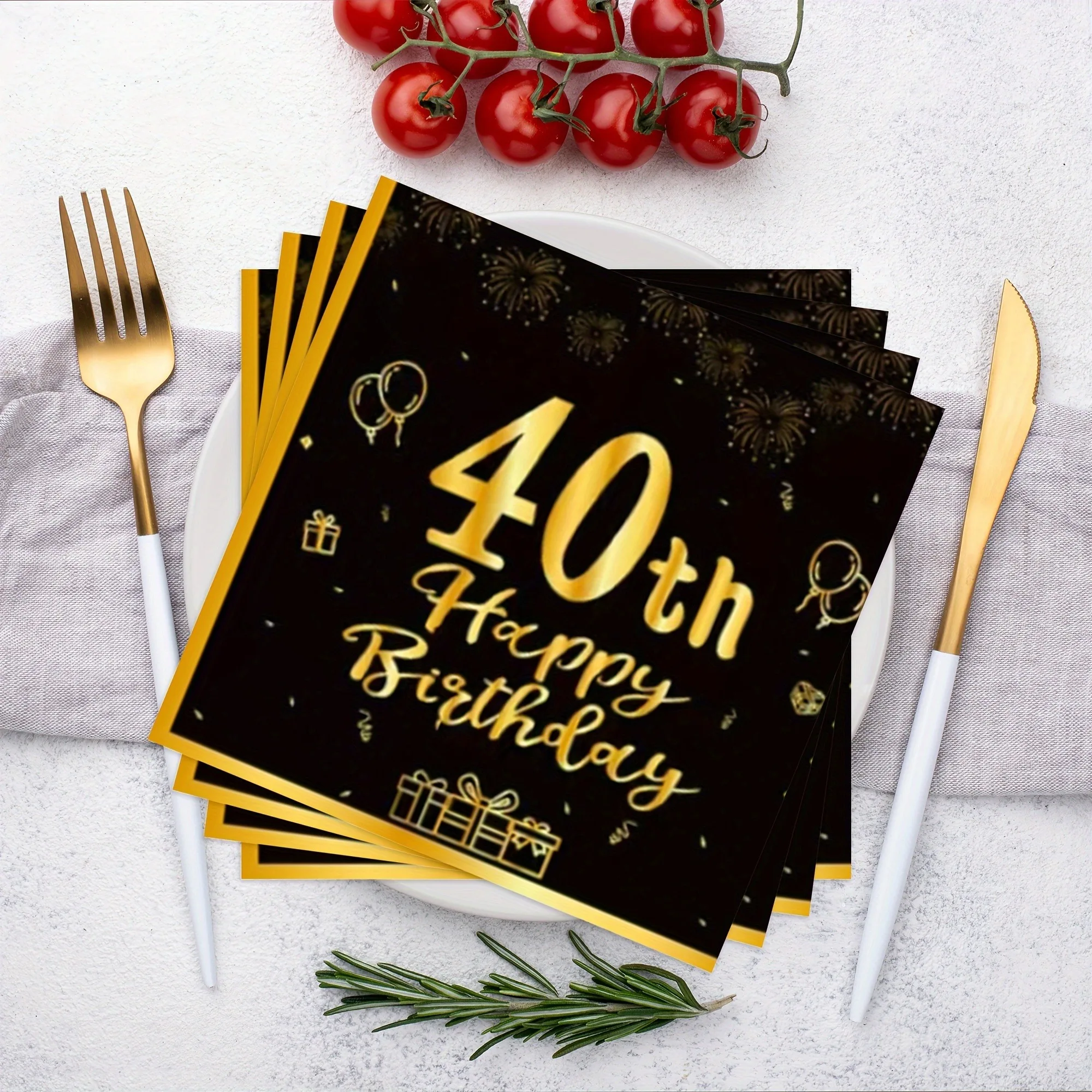 Glücklicher 18., 21., 30., 40., 50., 60. Geburtstag, schwarze und goldene Servietten, 20 Stück, Party-Servietten, 70. Geburtstag Servietten, Alles Gute zum 50. Geburtstag – Detail 7