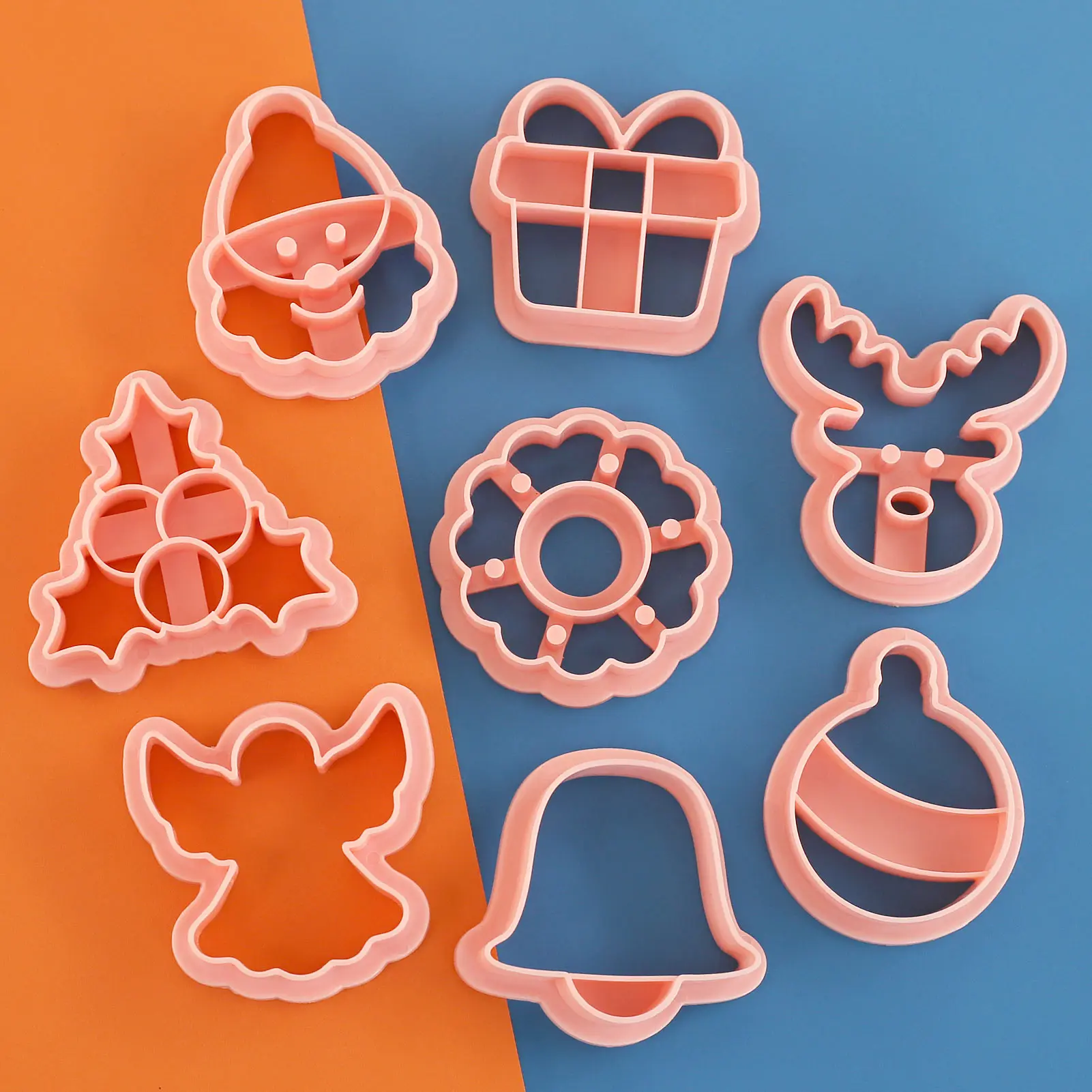 8Pcs Mini Christmas Cookie Cutter Set One-touch Molding 3d Raised Cookie Stamps Snowflake Baking Molds Christmas Ornament