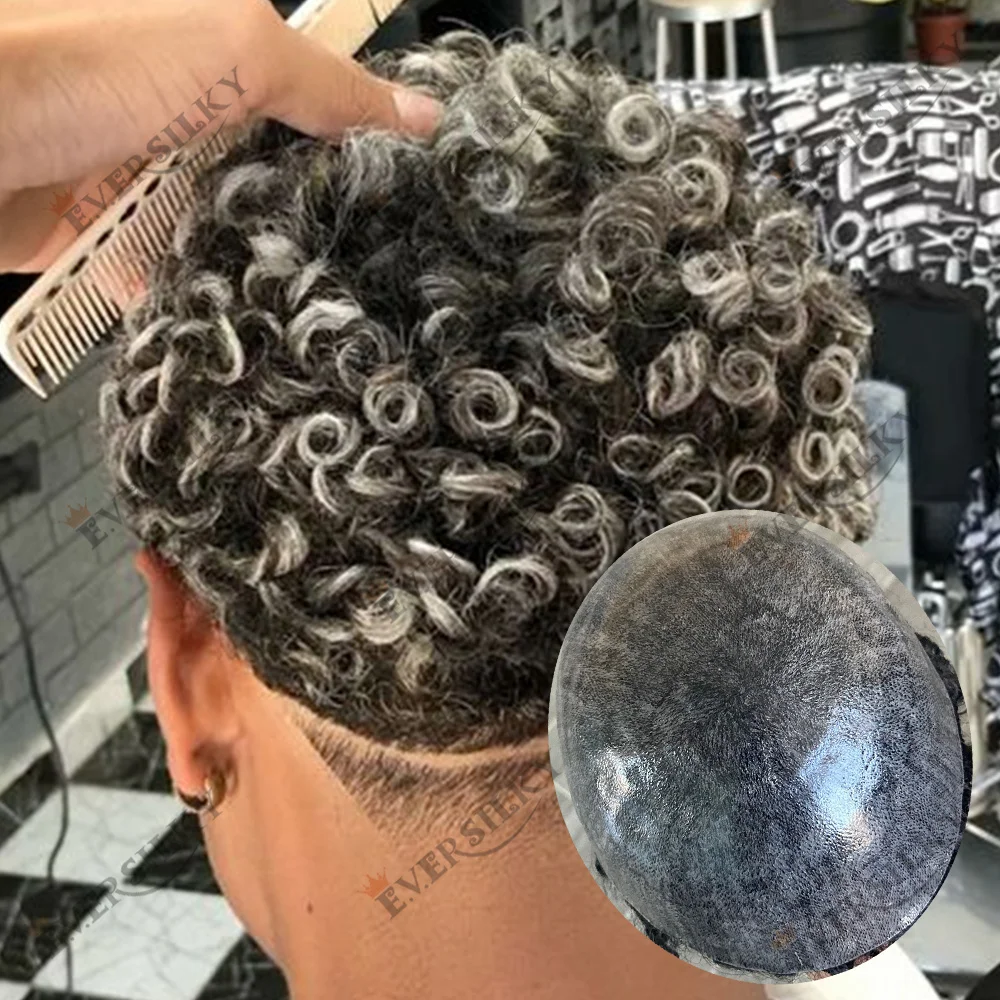 

Мужской парик 15 мм, афро-стиль, из натуральных кудрявых волос, прочный, на микро-кожаной основе, для замещения седых волос, оттенки 1B50, 1B65