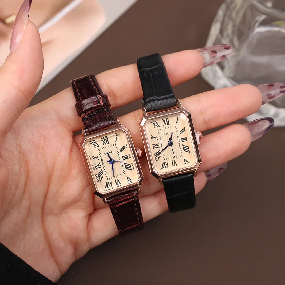 Jam Tangan Kasual Dial Digital Retro Fashion Jam Tangan Kuarsa Kecantikan Tali Kulit Persegi untuk Hadiah Wanita