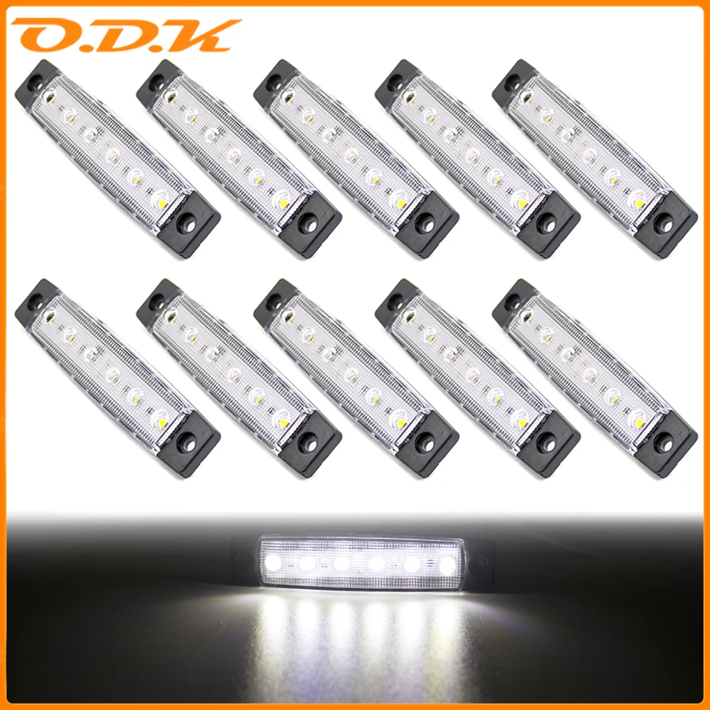 10pcs 12V 24V Car External Lights White 6 SMD LED Auto Car Truck Lorry Side Marker Indicator Trailer Light Tail Rear Side Lamps