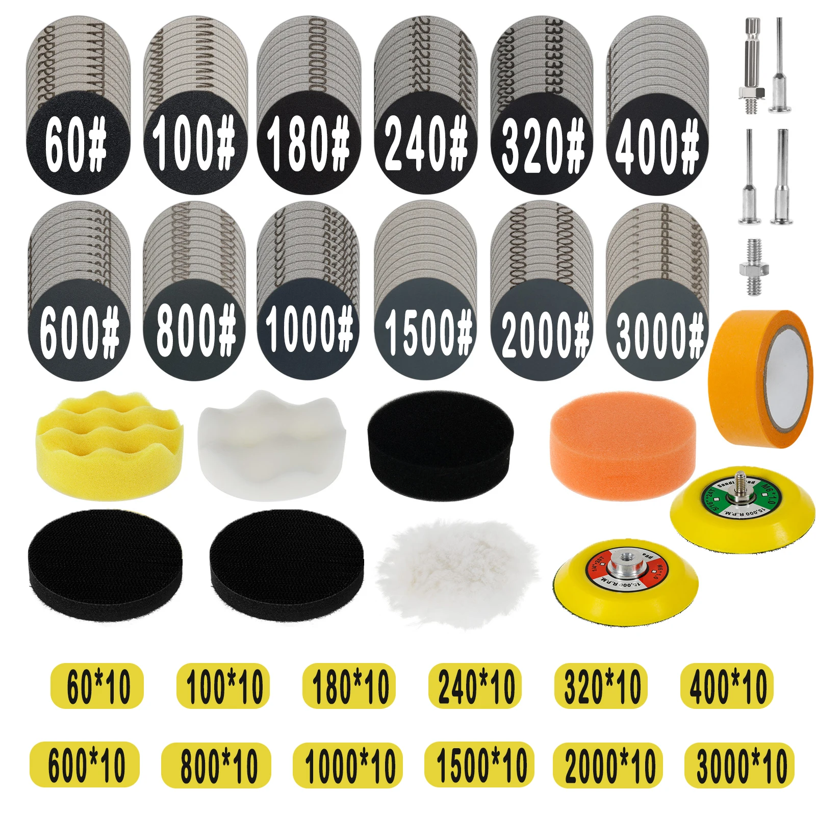 

3inch Headlight Repair Restoration Kit 40-10000# Car Polishing Disc 75mm Auto Waxing Sponge Sanding Pad With Sandpaper 29-323PCS