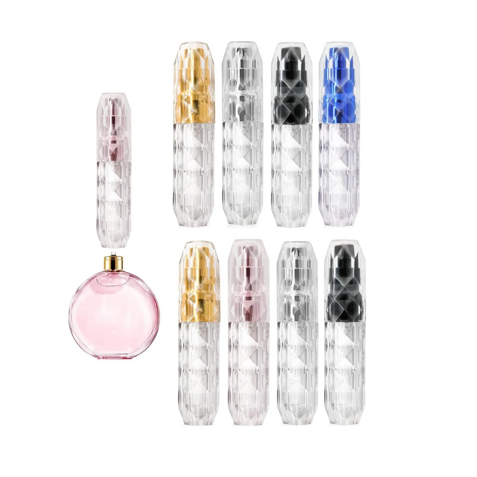 100Pcs 5ml Refillable Mini Perfume Atomizer Spray Bottle Diamond Design Portable Small Travel Accessories Scent Pump Container