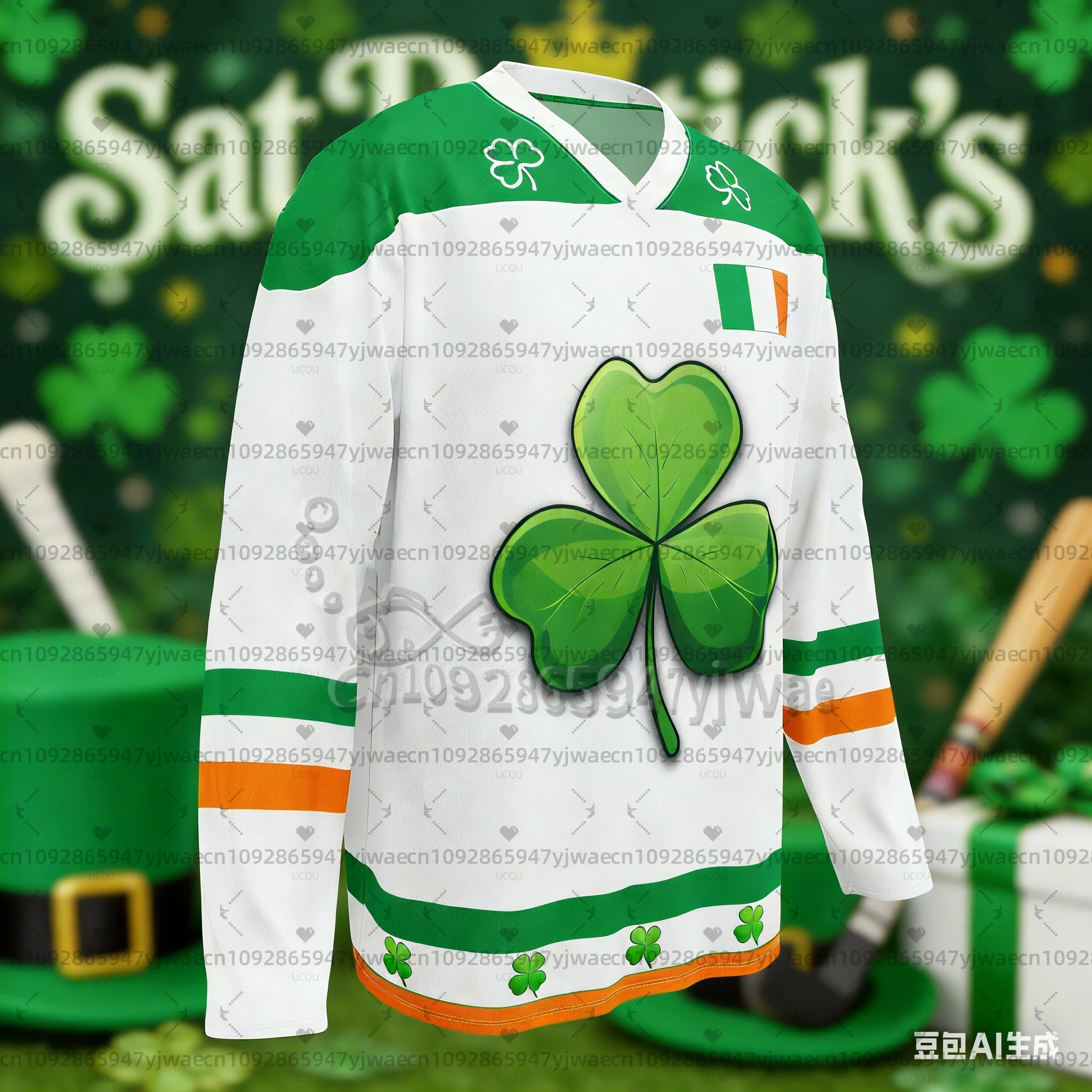 Ice hockey jersey 2026 T Shirt For Men St. Patrick's Day Clover Graphic T-Shirts Ireland Celtic Cross Round Neck Festival Party