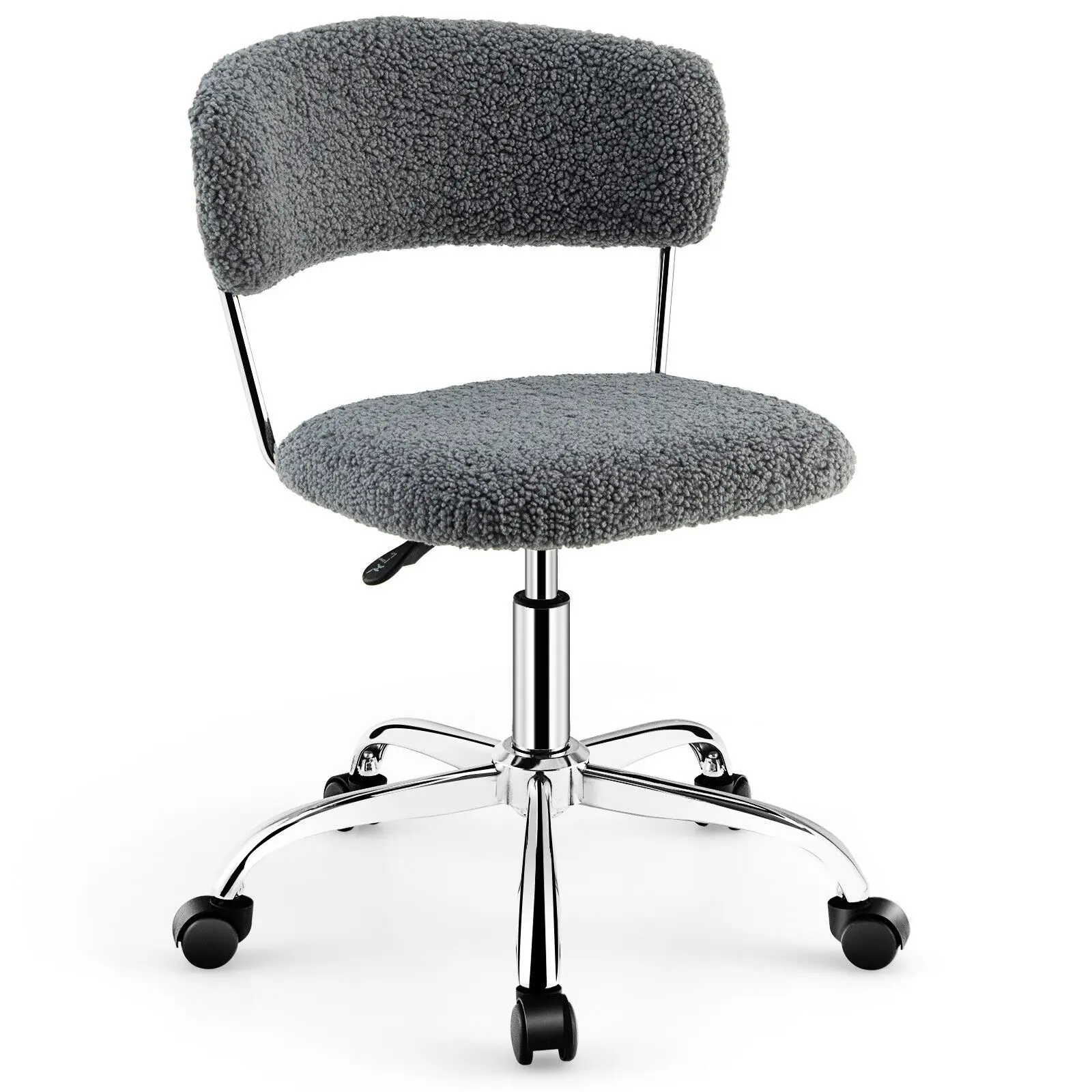 Costway Computer Desk Chair Adjustable Sherpa Office Chair Swivel Vanity Chair Gray