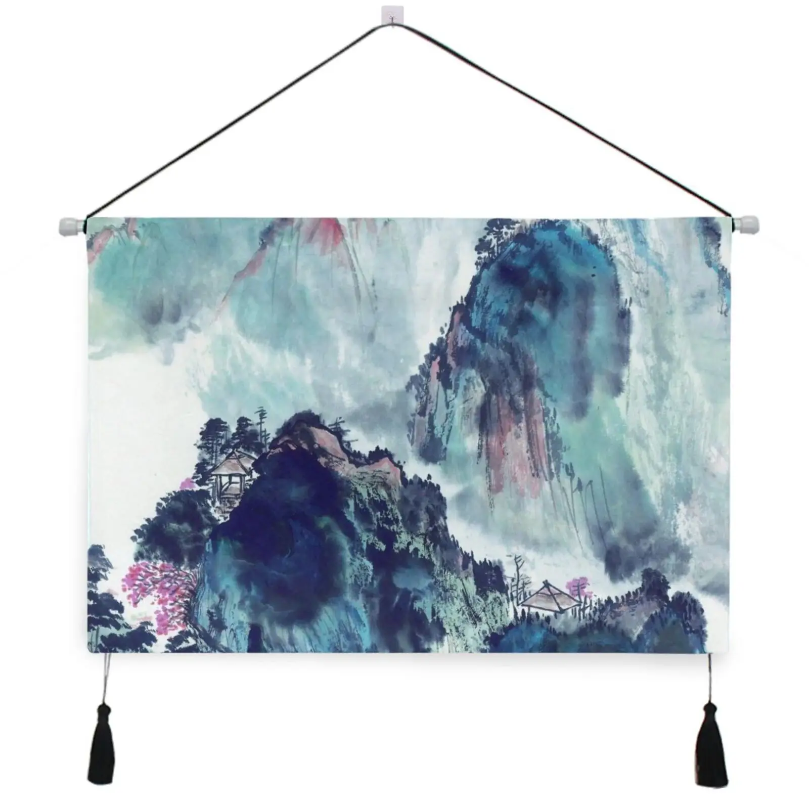 

PrintingInk Painting Tapestry Horizontal Hanging Tapestry Tassel Yoga Meditation Tapestry for Bedroom Living Decorations