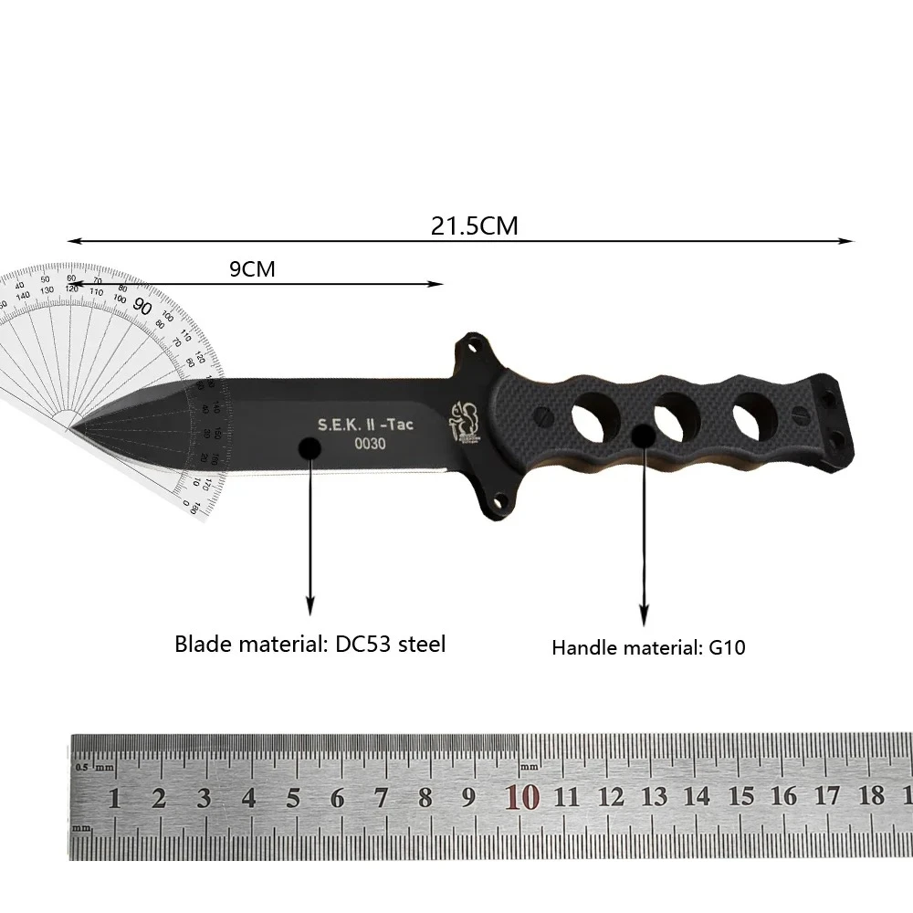

S.E.K. II Full Tang EDC Fixed Blade Knife with Sheath, DC53 Steel, Textured Grip, Outdoor Camping Utility Survival Gear for Men