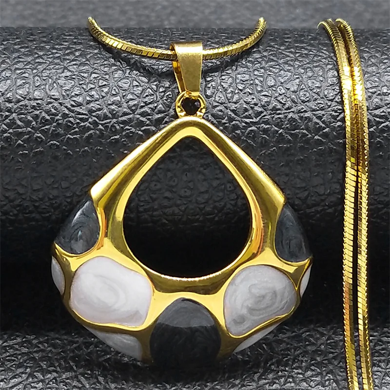 Water Drop Contrast Color Enamel Pendant Necklace for Women Stainless Steel Gold Color Chain Necklaces Jewelry Gifts NZZZ377S04