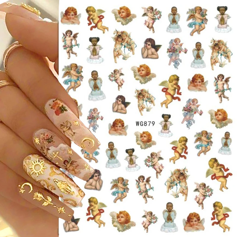 Nail Art Sticker Angel Flower Pattern Stickers Cupid Self-Adhesive Nail Decals Stickers Decoration Press on Nails Accessories