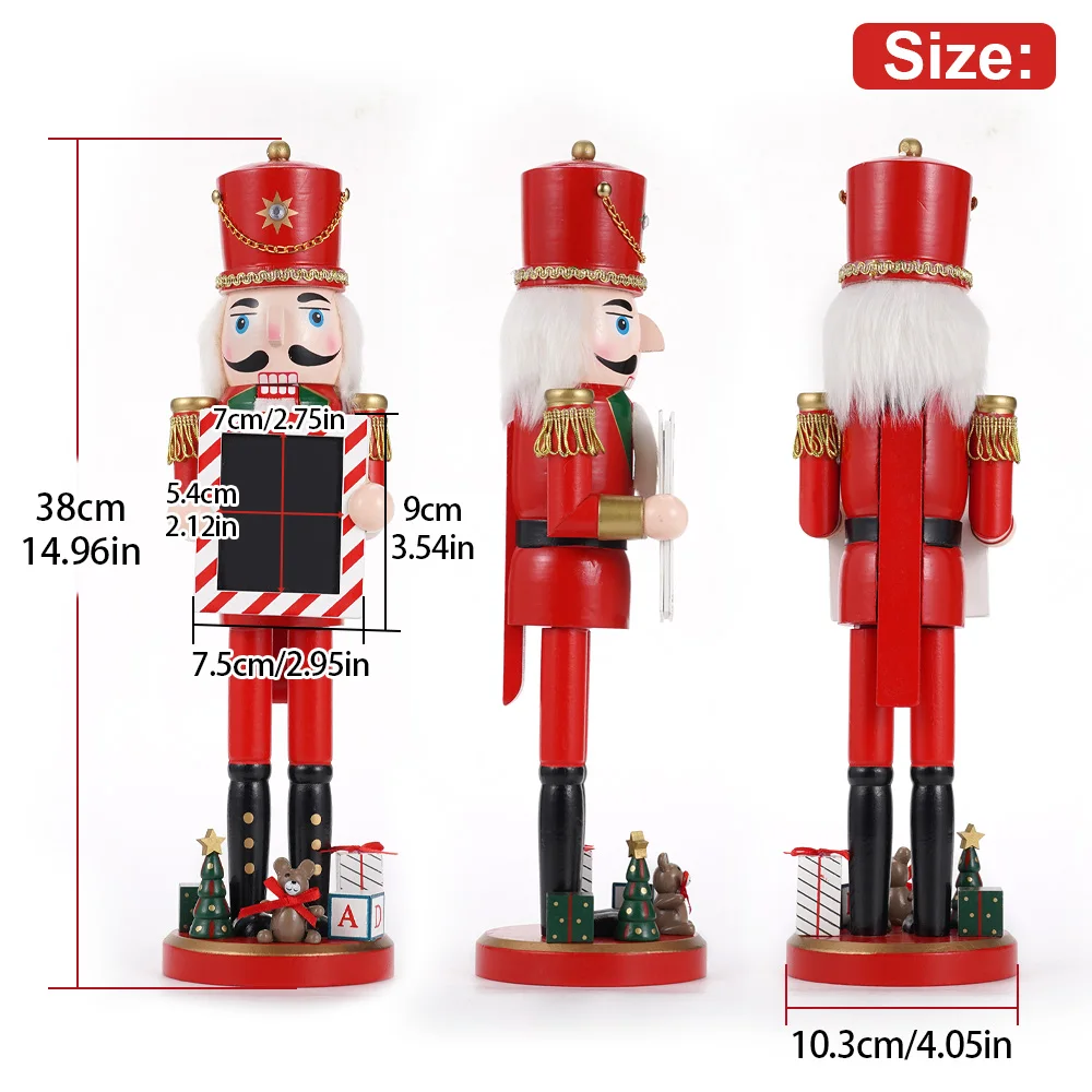 38CM in legno schiaccianoci bambola soldato scrittura a mano schiaccianoci burattino statua ornamento di natale regalo di natale decorazione dell'ufficio domestico