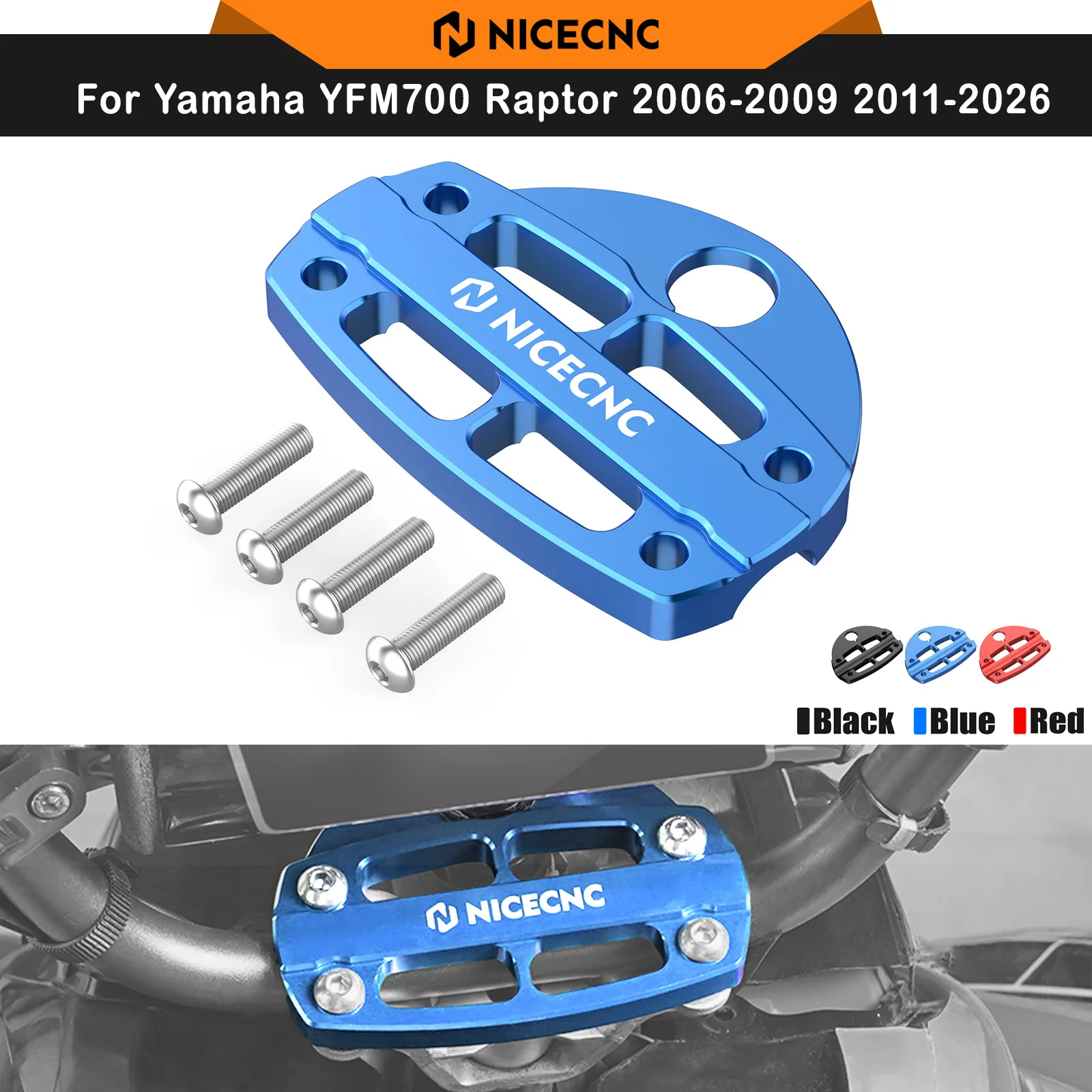NICECNC for Raptor 700 ATV Handlebar Bracket Clamp with Key Guard for Yamaha Raptor 700 2006-2009 2011-2026 YFM700 SE 2010