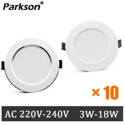 10 sztuk/partia LED Downlight 220V wpuszczane okrągłe oświetlenie sufitowe sypialnia kryty salon do domu srebrna biała lampa punktowa LED