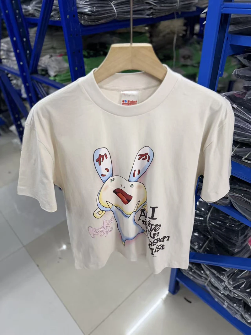 Vintage Saint Cute Rabbit T-shirts Hip Hop Round Neck Letter Print Hip Hop Women Men Summer Tee Top