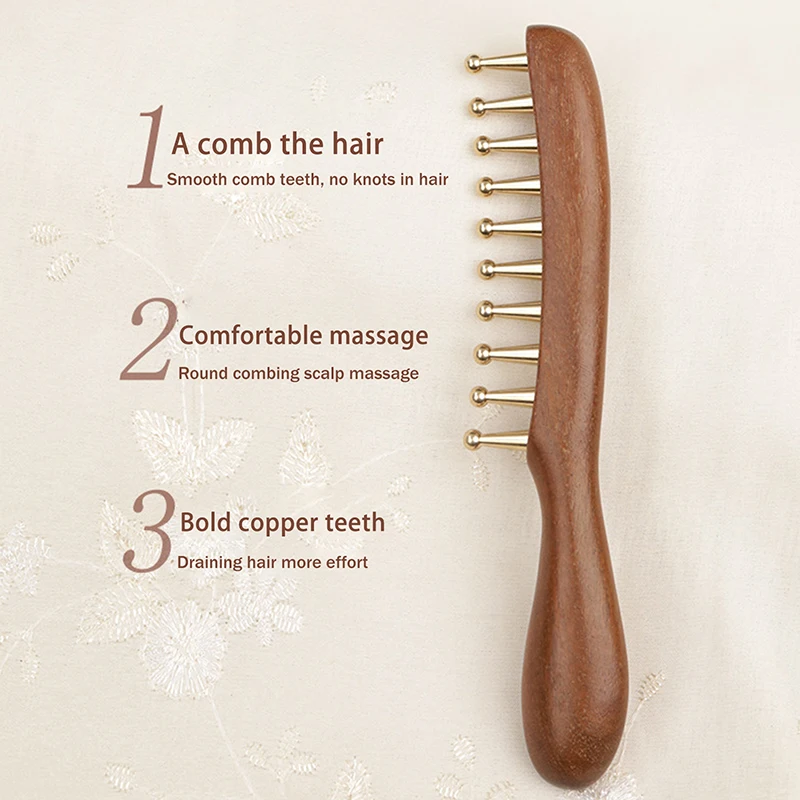 10-الأسنان النحاس والخشب مدلك مشط لعلاج ميريديان الرأس والاسترخاء خشب الصندل الذهبي كشط جواشا مقبض طويل