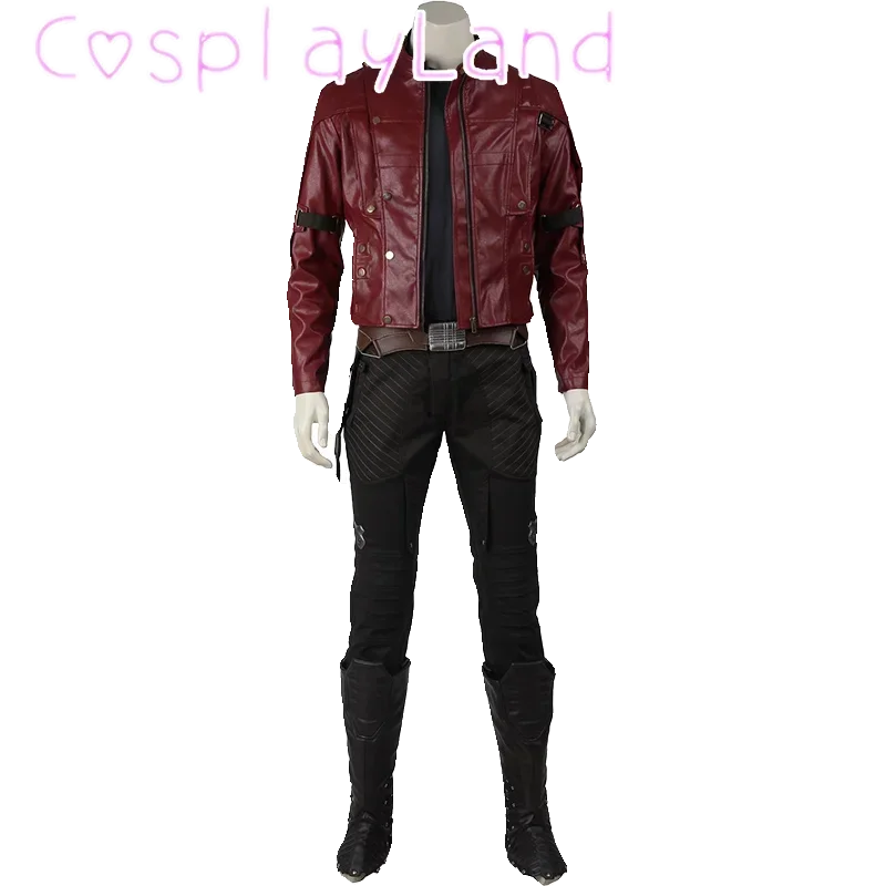 Guardians Captain Peter Quill Cosplay Party Costume Red Lord Cosplay Costume Full Set Men Leather Jacket Star Halloween Costumes