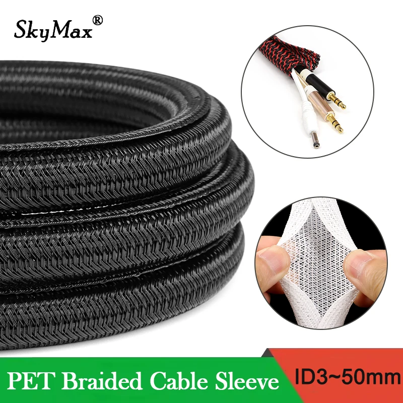 1~20m Flexible Self Closed 3~50mm PET Braided Expandable Cable Sleeve Insulated Wrap Pipe Split Wire Organizer Line Protector