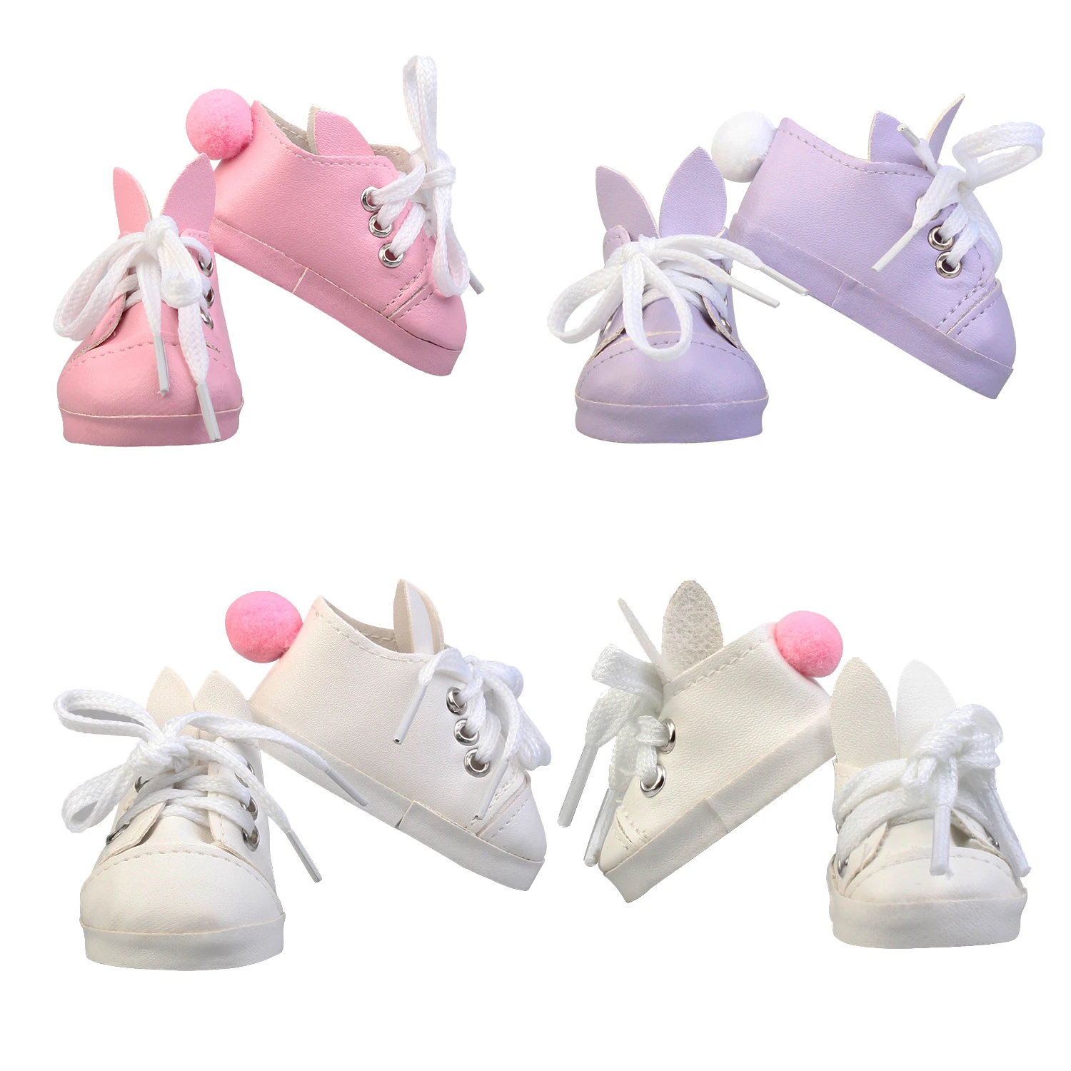 7cm Cute PU Leather Rabbit Doll Shoes For 18 Inches American Doll Lace Up Sneakers For 43 Cm Baby New Born&Russia DIY Girl Doll