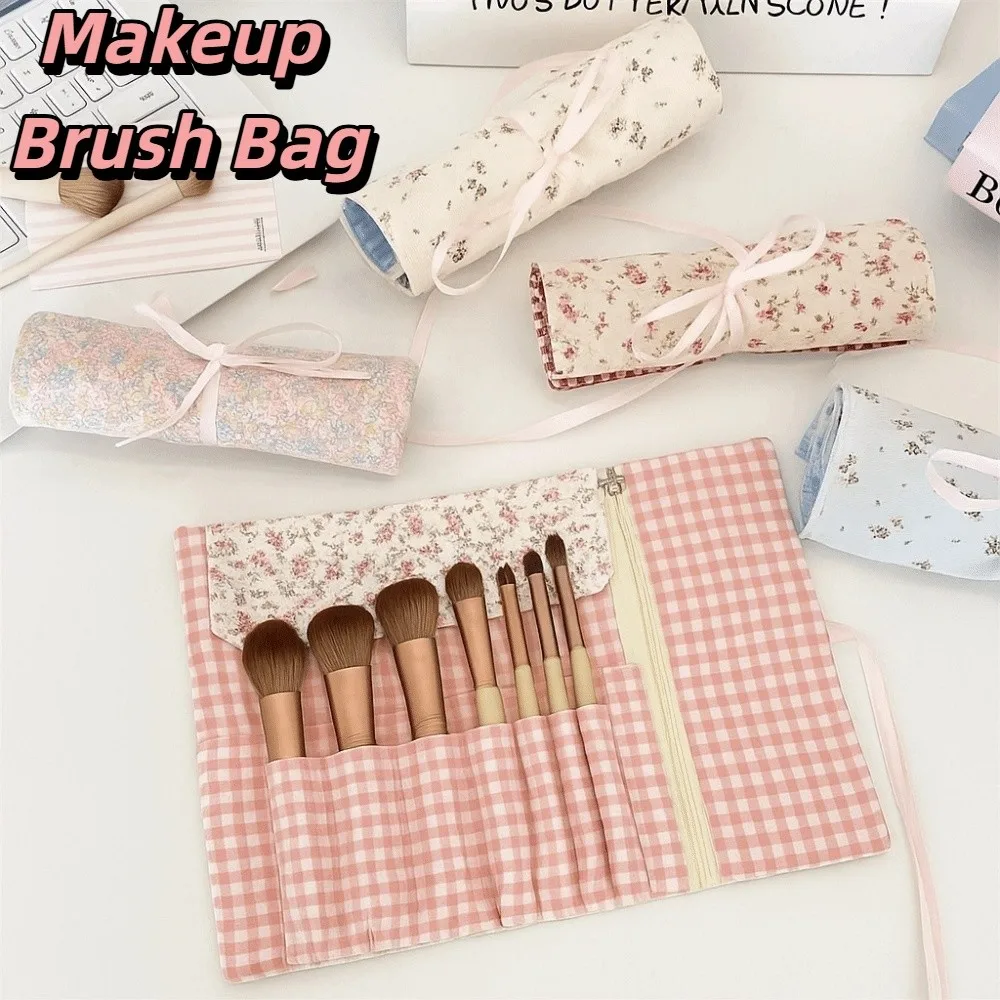 Convenient Makeup Brush Bag Floral Pattern Pink Cosmetic Storage Bag Eyebrow Pencil Box Beauty Tool Makeup Brush Organizer